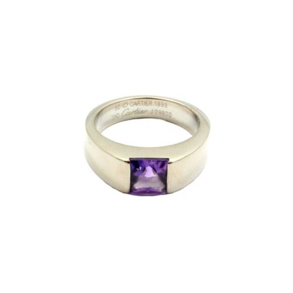 Authentic! Cartier 18k White Gold Tank Amethyst Ring 1999 Sz US 5.25 EU 50​ - Picture 2 of 5